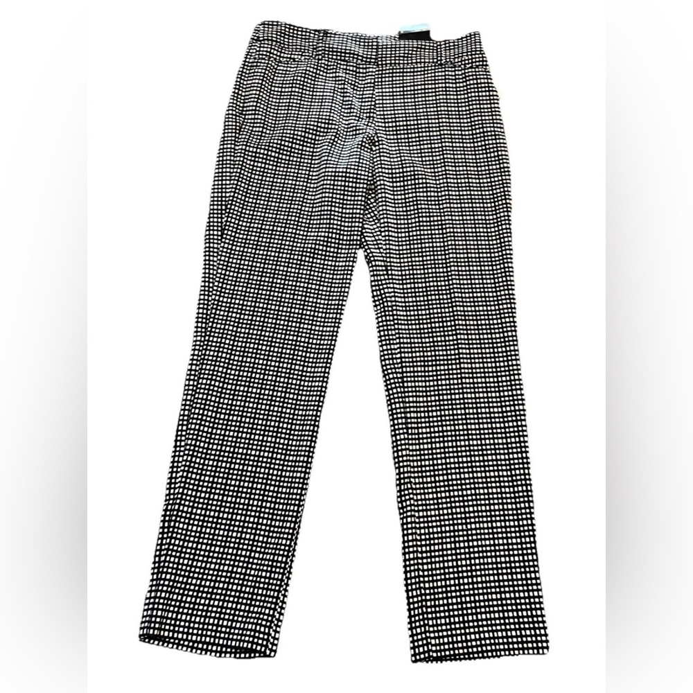 Sharagano Women's Black White Check Straight Leg Dress Pants 8 NWT
